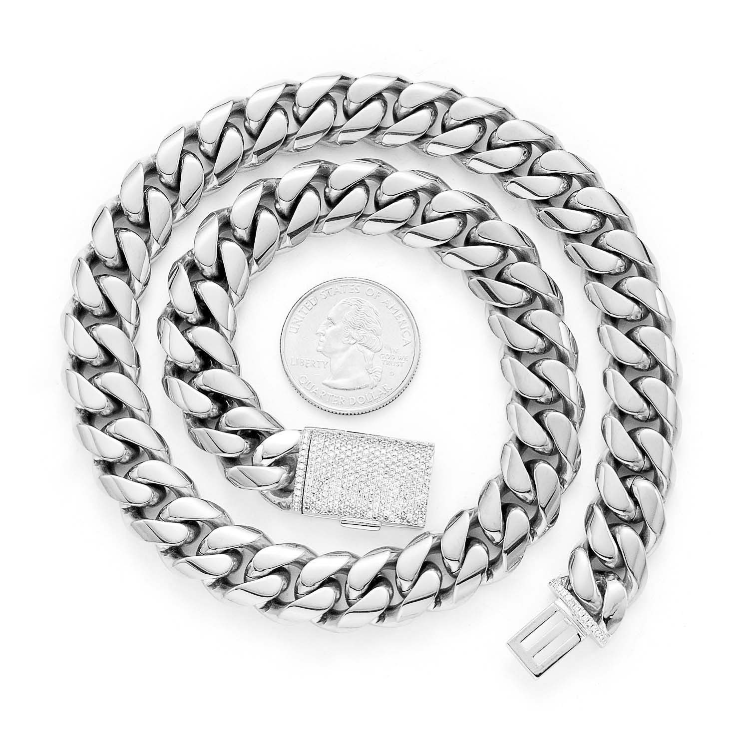 12-22mm Hip Hop Stainless Steel Miami Cuban Link Chain Necklace Jewelry Set Silver Full 5A Zircon Clasp 18K Gold Plated Accessories