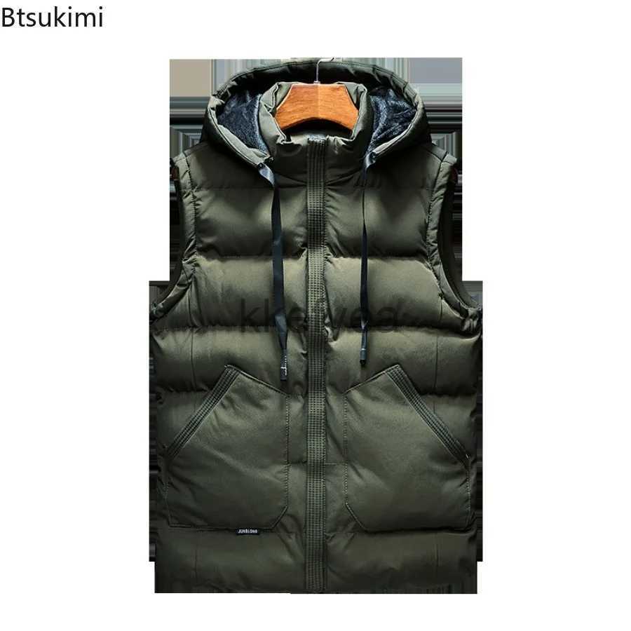 Men's Vests 2023 Men's Warm Sleeveless Jacket Autumn Winter High End Casual Cotton Vest Male Double Diagonal Large Pocket Hooded Vests 3XL J