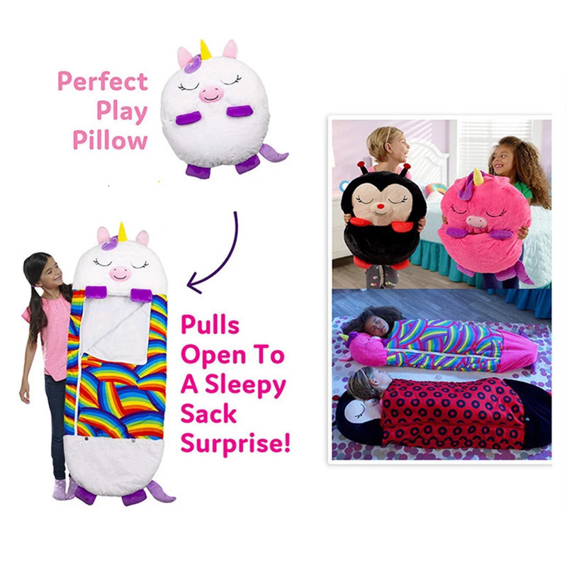 Sleeping Bags Children Cartoon Sleeping Bags Winter Autumn Pillow Soft Plush Doll Unicorn Dinosaur Lazy Sleepsacks for Boy Girl Birthday Gift 231031