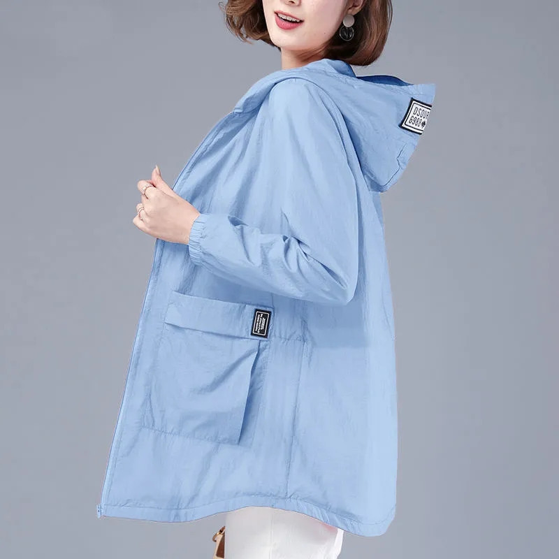 Womens Jackets Fashion Windbreaker Womens Jacket Sun protection Coat Long Sleeve Hooded Thin Jackets Female Outerwear Plus Size 5XL 220901