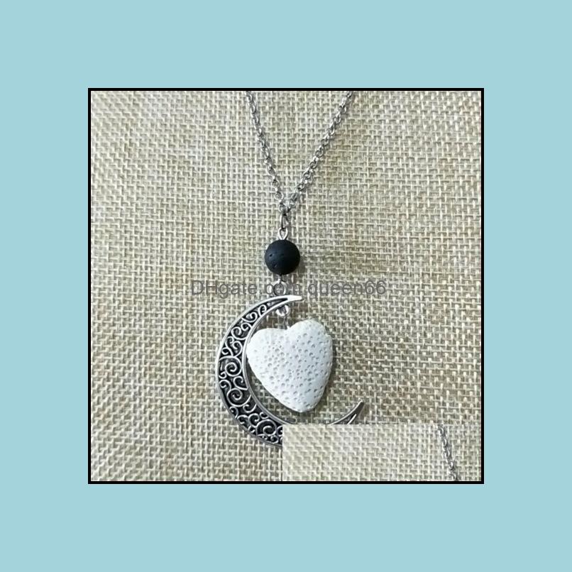 Pendant Necklaces Colorf Aromatherapy Heart Lava Stone Moon Charms Pendant Essential Oil Diffuser Necklace Jewelry Drop Delivery 2021 Dht1I