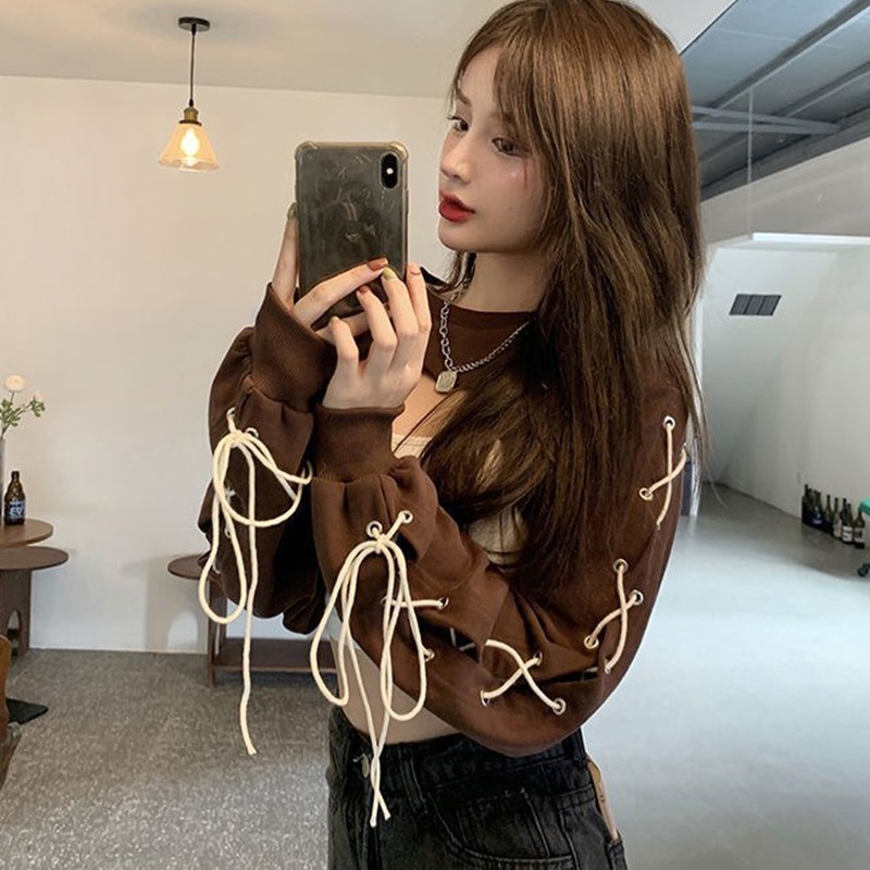 Women s T Shirt Tonngirls Y2k Vintage T shirt Sexy Crop Top Lace Up T Shirt Coffee Cape Patchwork Tank Two Piece Set Korean Style s 220901