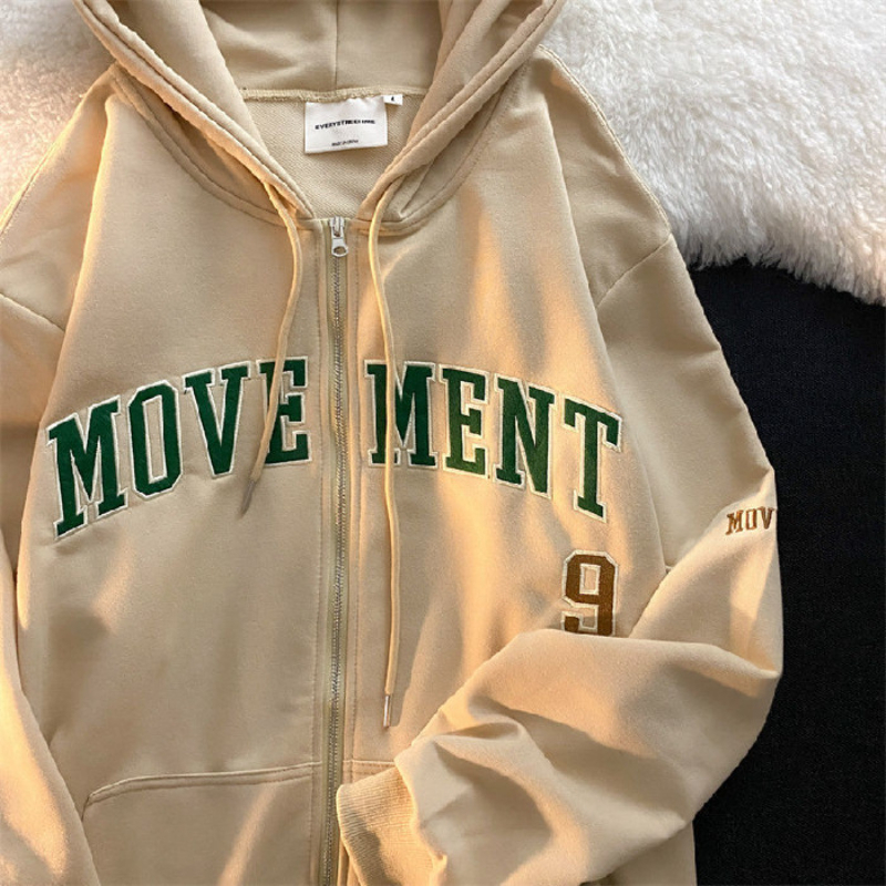 Womens Hoodies Sweatshirts Letter Print Casual Hooded Women Vintage Simple Streetwear Coats Female Harajuku Loose Y2k Aesthetic Zip Up 220901