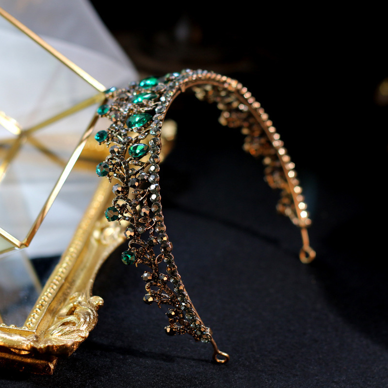 Wedding Hair Jewelry Baroque Vintage Black Green Crystal Bridal Tiaras Crowns Pageant Diadem Veil Tiara Headbands Accessories 220831