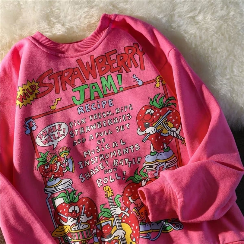 Womens Hoodies Sweatshirts Kawaii Rose Red Cartoon Letter Print Sweatshirt Vintage Streetwear Fashion Tops Oneck Casual Teens Clothes Goth Punk 220901
