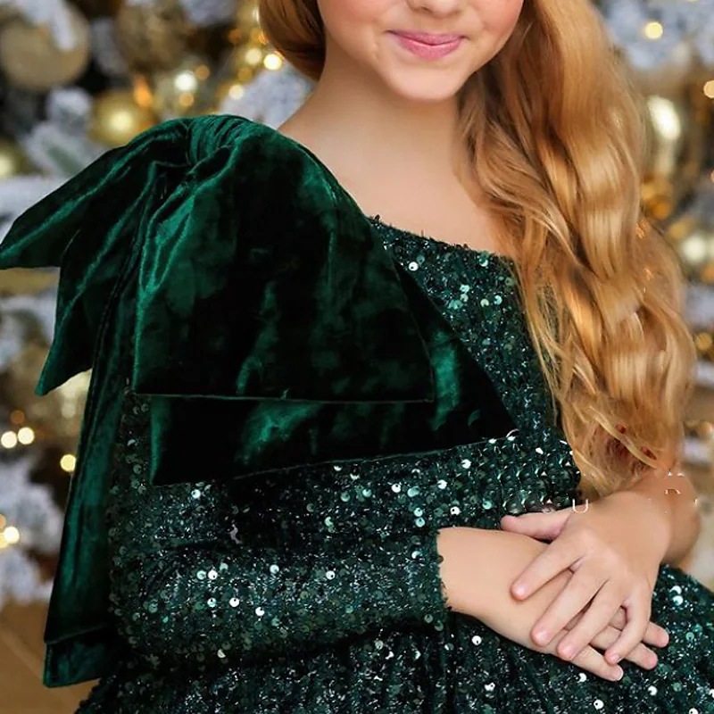 2023 sequined Flower Girl Dresses Kids Birthday Communion Dress green Girls Pageant gowns