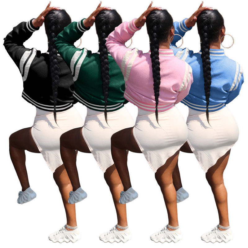 Womens Jackets ANJAMANOR Letter Embroidery Baseball Jacket Autumn Clothes Women Hip Hop Streetwear Cropped Coat Pink Black D74DB34 220901