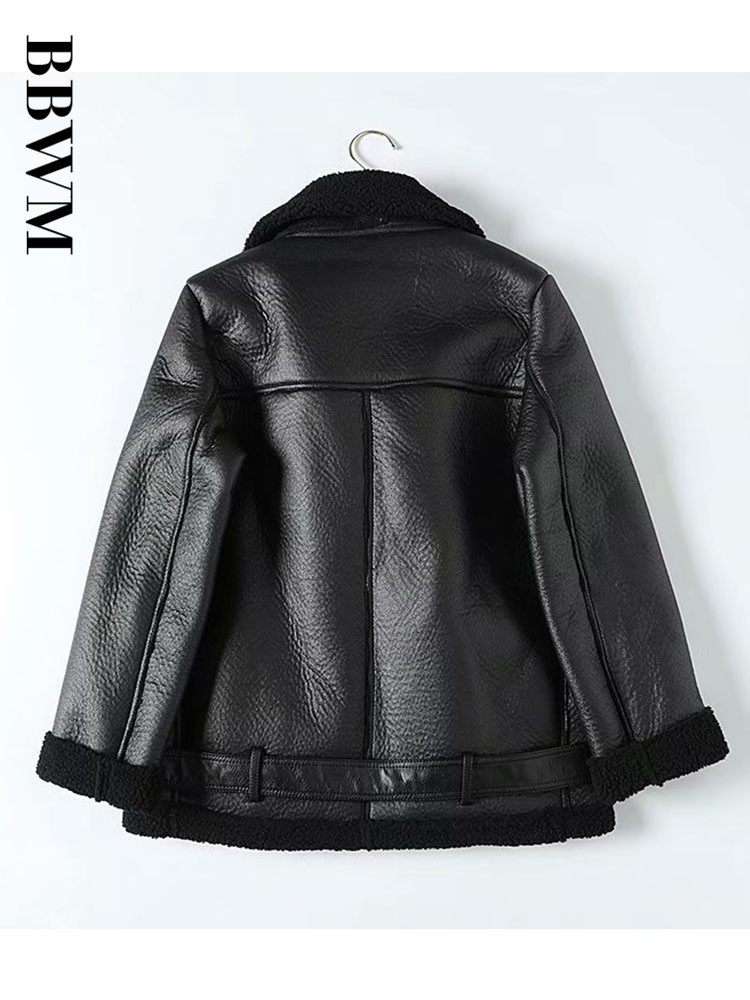 Womens Jackets Fur Locomotive Retro with Belt Riding Winter Womens Jacket Longsleeved Lapel Padded Warm Black Zip Chic Female Coat Tops 220901