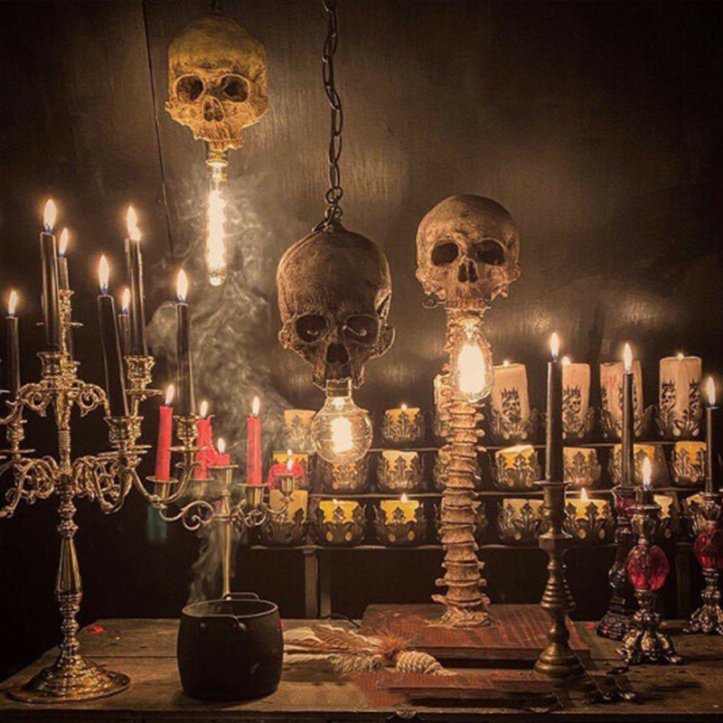 Other Festive Party Supplies Halloween Decoration Skull Skeleton Lamp Room Horror 3D Statue Table Light Ornament Haunted House Party Scary Props Home 
