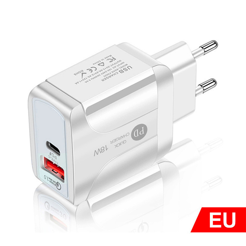 12W Quick Fast Chargers QC3.0 PD Type C USB AC Dual Ports Travel Wall Charger Eu US Plug for Iphone 13 11 Samsung Lg Android Phone