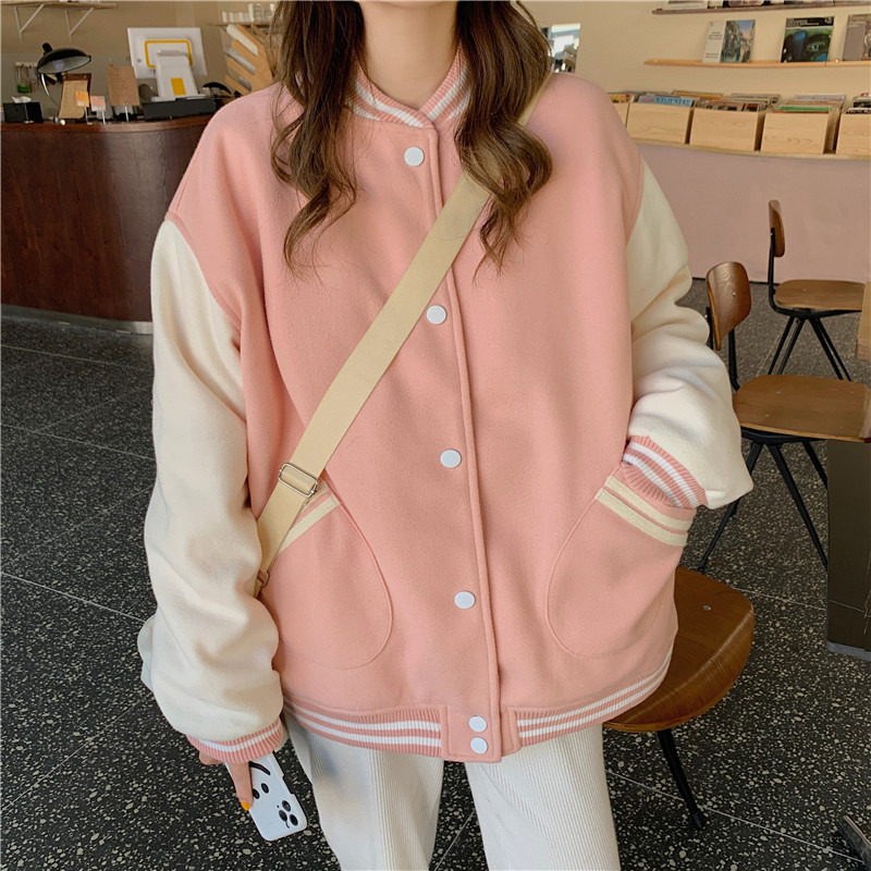 Womens Jackets Autumn Women Baseball Jacket Harajuku Casual Loose Pocket Printed Korean Oversize Bomber Sweatshirt Uniform Streetwear Tops 220901