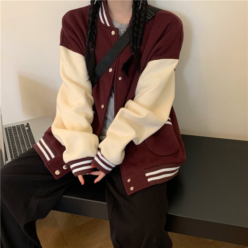 Womens Jackets Autumn Women Baseball Jacket Harajuku Casual Loose Pocket Printed Korean Oversize Bomber Sweatshirt Uniform Streetwear Tops 220901
