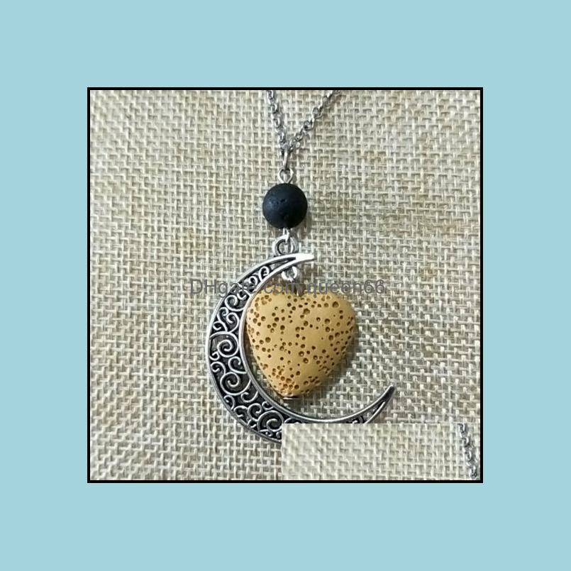 Pendant Necklaces Colorf Aromatherapy Heart Lava Stone Moon Charms Pendant Essential Oil Diffuser Necklace Jewelry Drop Delivery 2021 Dht1I