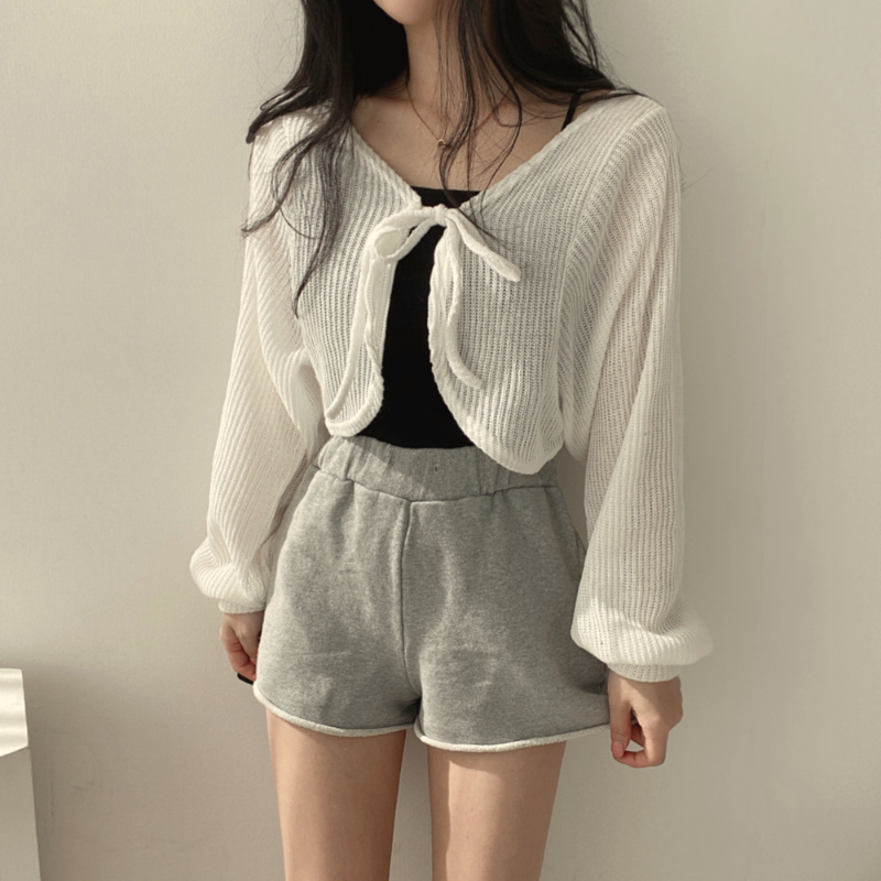 Womens Jackets Basic Jackets Women Summer Daily Korean Style Sunscreen Laceup Lantern Sleeve Trendy Elegant Allmatch Chic Arrival 220901