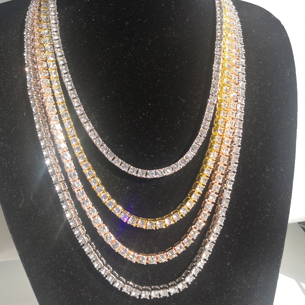 Hip Hop Tennis Chain Necklace TopBling White Zircon Chains Jewelry Mens Women Fashion 5mm Silver Gold Chain Necklaces