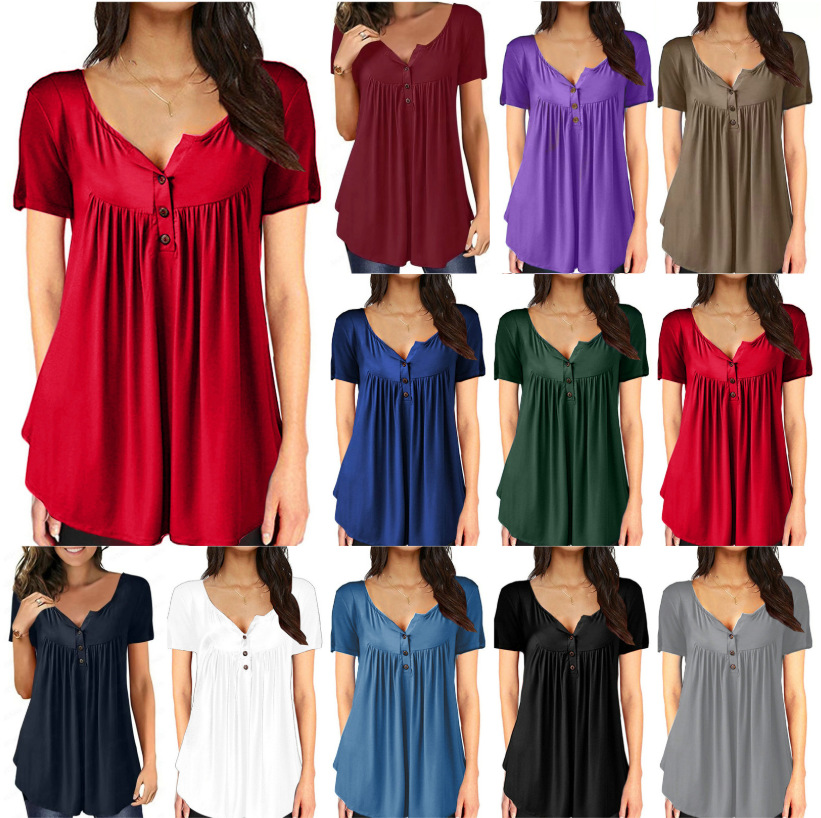 Women' T-Shirt Casual Short Sleeve Loose T Shirts Solid Color Button Pleated Tunic Tops v-neck female pullover tops summer clothes, Royal blue
Women' T-Shirt Casual Short Sleeve Loose T Shirts Solid Color Button Pleated Tunic Tops v-neck female pullover tops summer clothes, Royal blue
