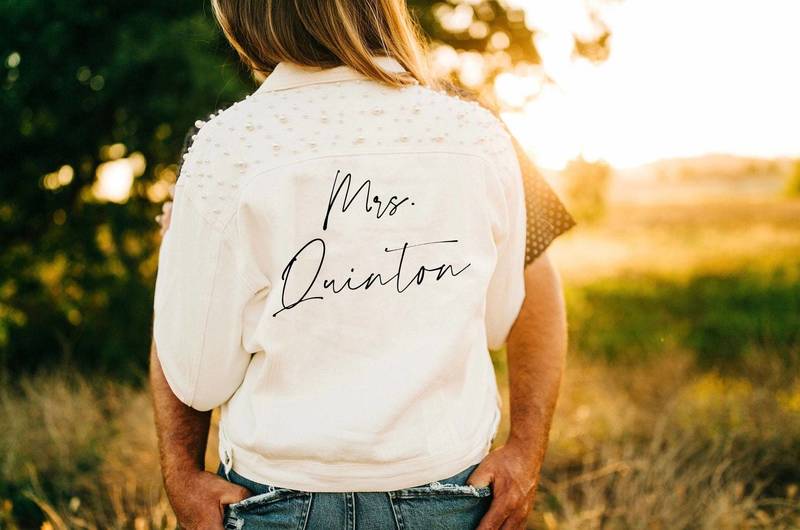 Womens Jackets Personalised Ladies Pearl Embellished Denim Jacket Bride Denim Jacket Mrs Just Married Custom Bride Wedding Jacket with Date 220901