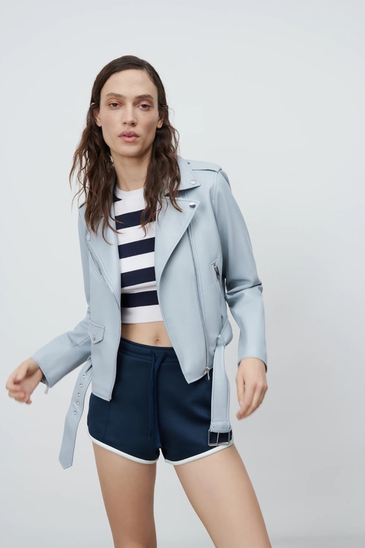 Womens Jackets Spring and Autumn belt detachable epaulet motorcycle jacket leather jacket 220901