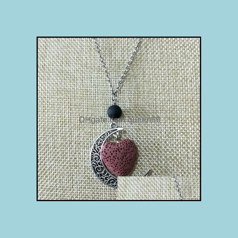 Pendant Necklaces Colorf Aromatherapy Heart Lava Stone Moon Charms Pendant Essential Oil Diffuser Necklace Jewelry Drop Delivery 2021 Dht1I