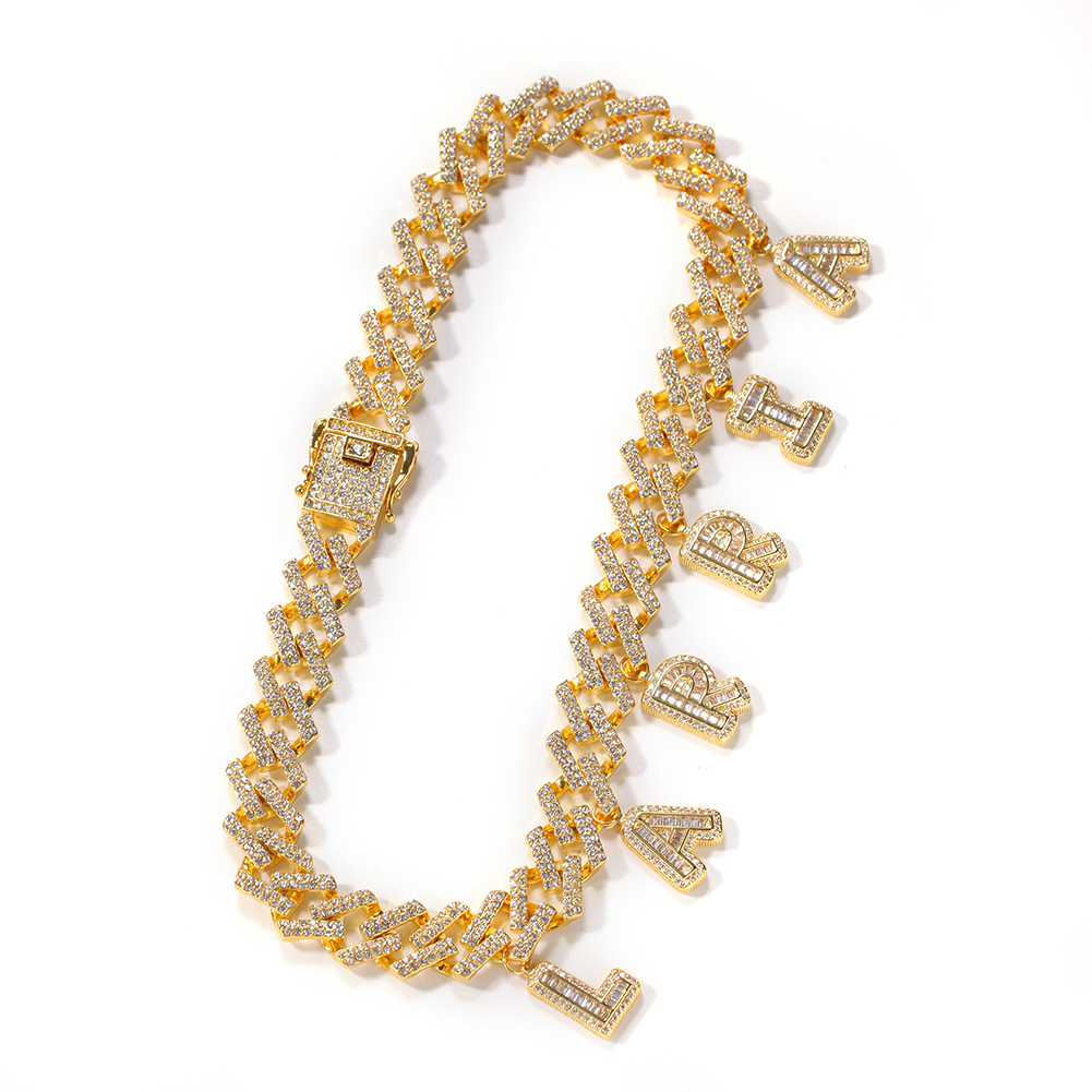 TopBling A-Z Custom Name Letters Pendant Necklaces Bracelets 12mm Cuban Link Chain Bracelet Real Gold Plated