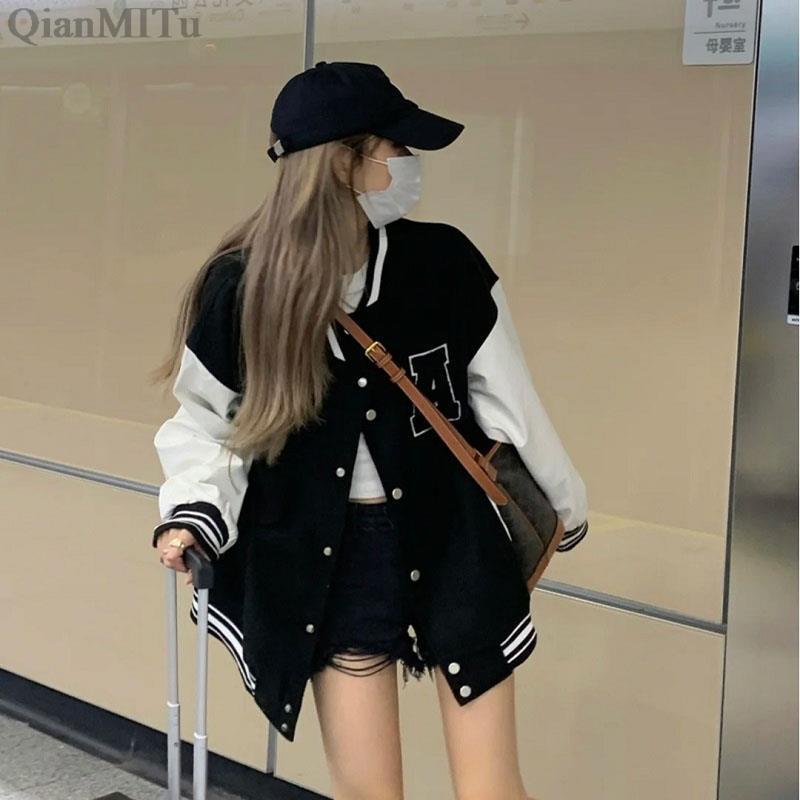 Womens Jackets Autumn Winter Fashion Bomber Jackets for Women Streetwear Baseball Uniform Oversized Coat Jackets and Coats Loose student 220901