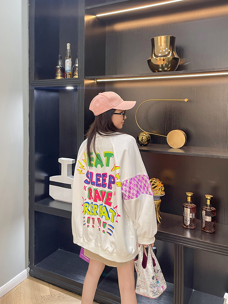 Womens Jackets Cartoon Sequins Bomb Jacket For Girls Kawaii Batwing Sleeve Outfit Casual Loose Windbreaker Teensage Tops 220901