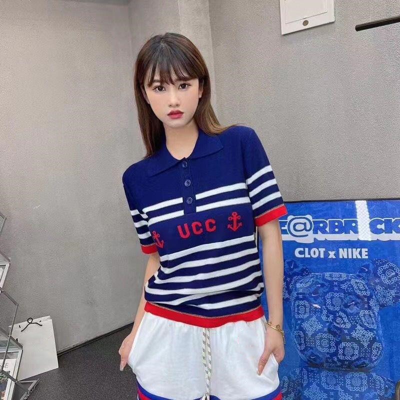 autumn/winter short sleeves knitted sweater SSS top design high-end fashion women's letters Blue and white stripes casual Polo collar pullover
autumn/winter short sleeves knitted sweater SSS top design high-end fashion women's letters Blue and white stripes casual Polo collar pullover