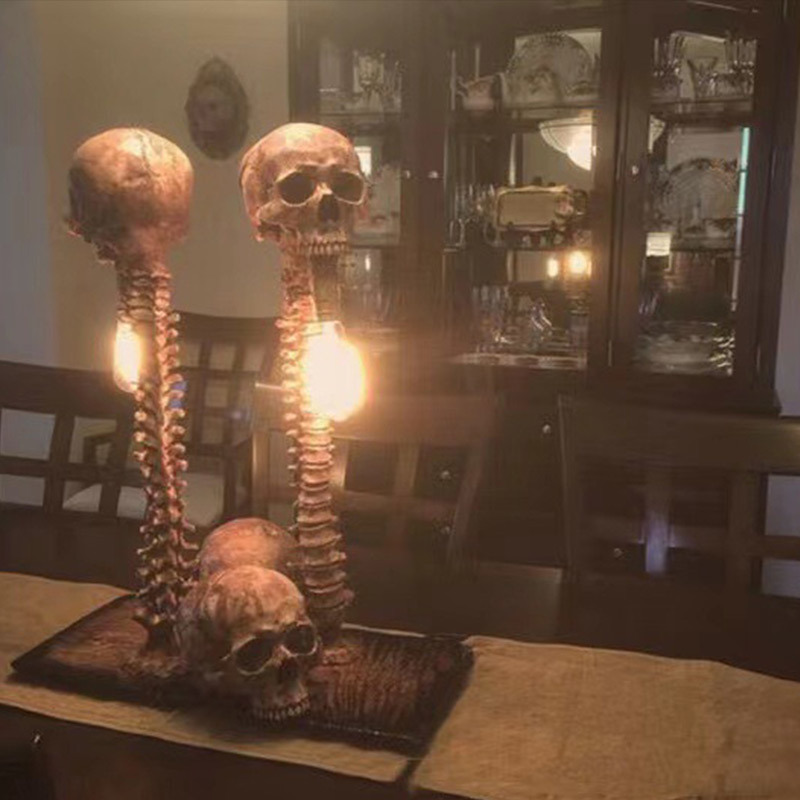 Other Festive Party Supplies Halloween Decoration Skull Skeleton Lamp Room Horror 3D Statue Table Light Ornament Haunted House Party Scary Props Home 