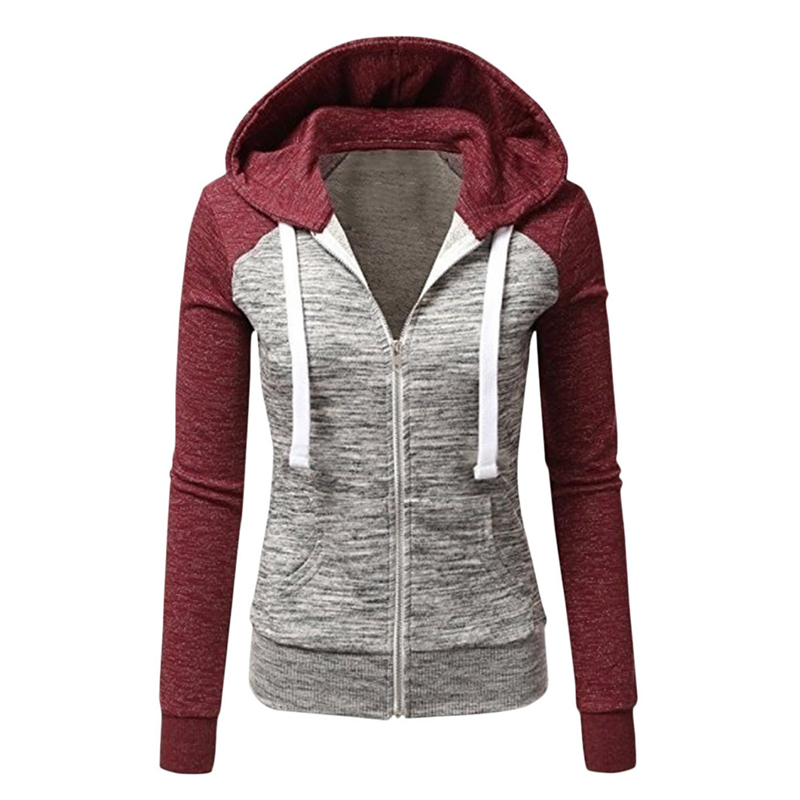 Womens Jackets Women Colorblock Hoodies Autumn Winter Casual Slim Drawstring Zip Up Sweatshirt Long Sleeve Pullovers Female Hoodie Jacket Tops 220901