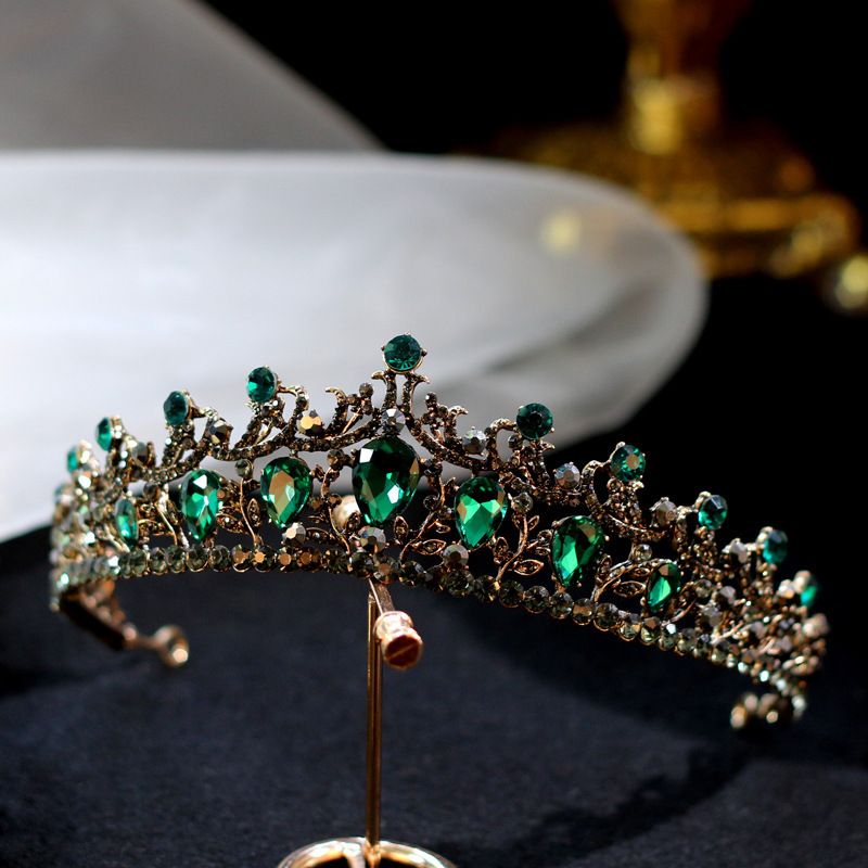 Wedding Hair Jewelry Baroque Vintage Black Green Crystal Bridal Tiaras Crowns Pageant Diadem Veil Tiara Headbands Accessories 220831