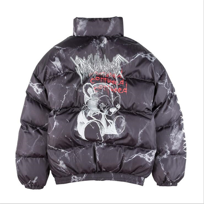 Mens Down Parkas Hip Hop Jacket Parka Hurt Bear Print Men Winter Oversize Windbreaker Streetwear Harajuku Padded Jacket Coat Warm Outwear Hipster 2209