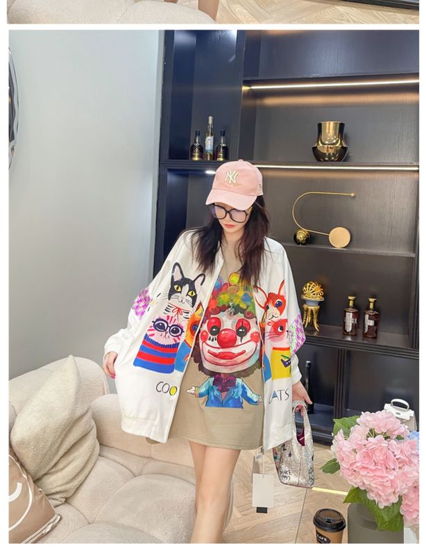 Womens Jackets Cartoon Sequins Bomb Jacket For Girls Kawaii Batwing Sleeve Outfit Casual Loose Windbreaker Teensage Tops 220901