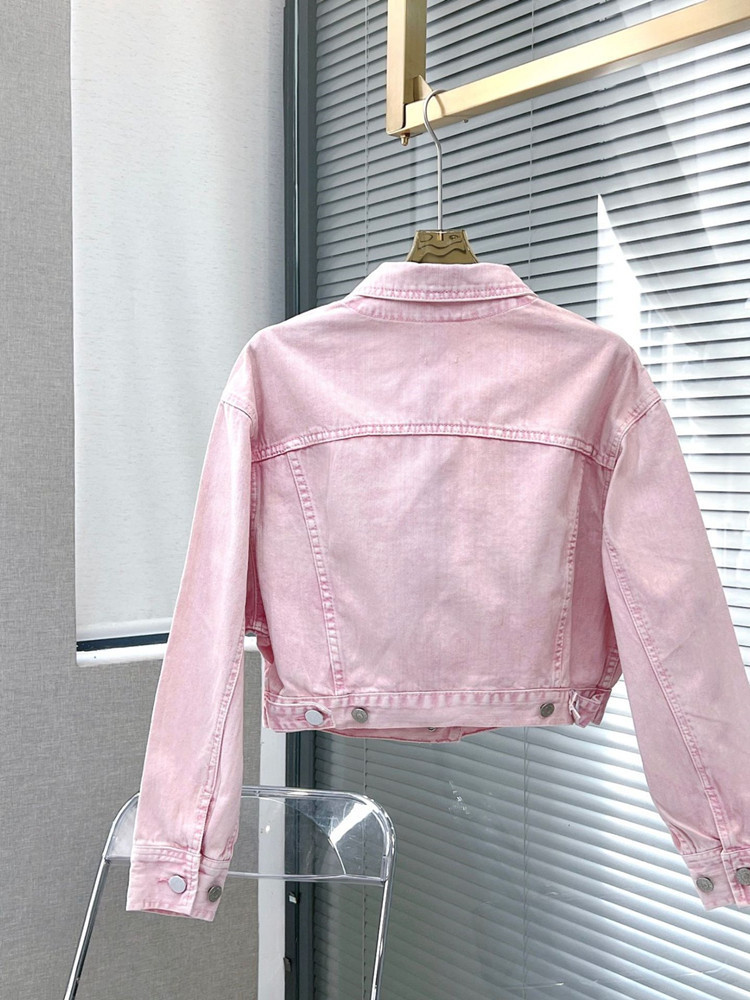 Womens Jackets Womens Pink Short Denim Jacket Single Breasted Long Sleeve Autumn Female TurnDown Collar Coat with Pockets 220901