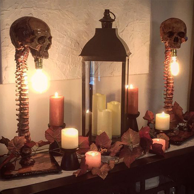 Other Festive Party Supplies Halloween Decoration Skull Skeleton Lamp Room Horror 3D Statue Table Light Ornament Haunted House Party Scary Props Home 