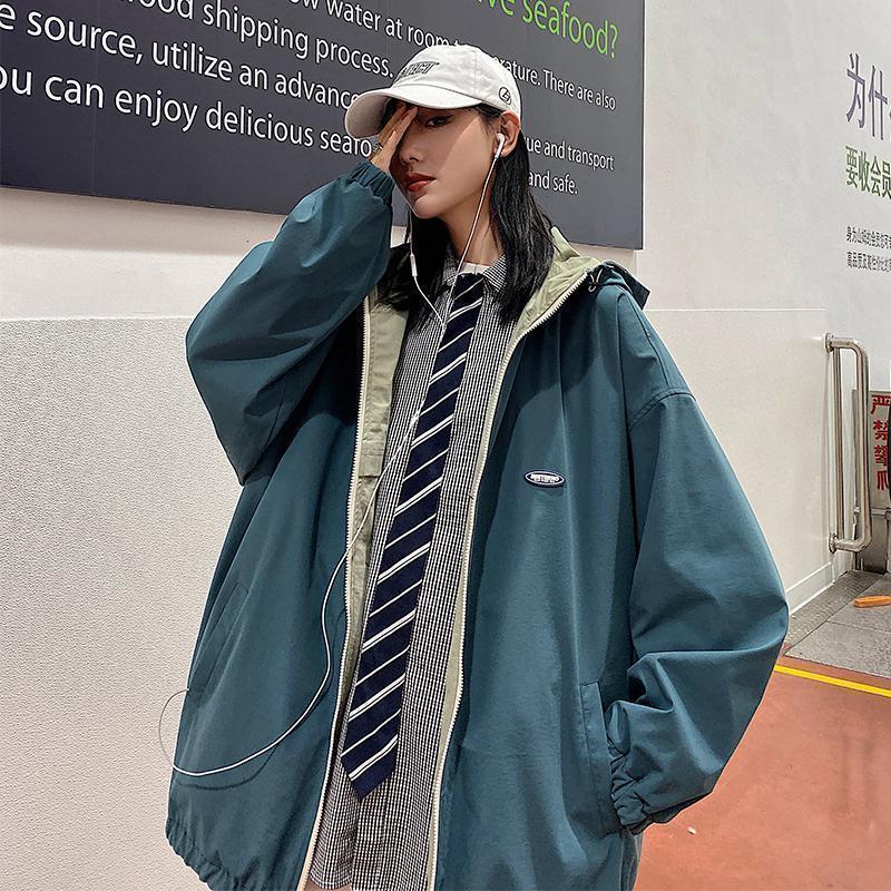 Womens Jackets Contrast Double Side Jackets Women Hooded Streetwear Boyfriend Outerwear Retro Baseball Loose Harajuku Cargo Coats Ins 220901