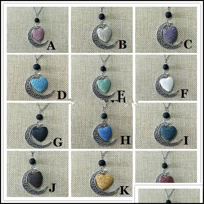 Pendant Necklaces Colorf Aromatherapy Heart Lava Stone Moon Charms Pendant Essential Oil Diffuser Necklace Jewelry Drop Delivery 2021 Dht1I