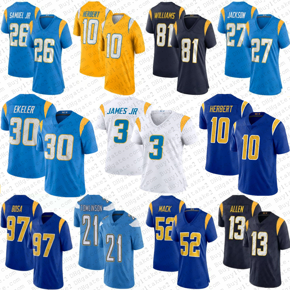 Derwin James Jr 10 Justin Herbert Custom Football Jerseys 13 Keenan Allen Joey Bosa Austin Ekeler JC Jackson Khalil Mack Chargers Mike Williams LaDainian Tomlinson, Mens
Derwin James Jr 10 Justin Herbert Custom Football Jerseys 13 Keenan Allen Joey Bosa Austin Ekeler JC Jackson Khalil Mack Chargers Mike Williams LaDainian Tomlinson, Mens
