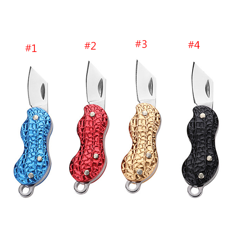 Stainless Steel Folding Knife Pendant Necklaces Creative Peanut Shape Key Knife Necklace Mini Portable Outdoor Tools