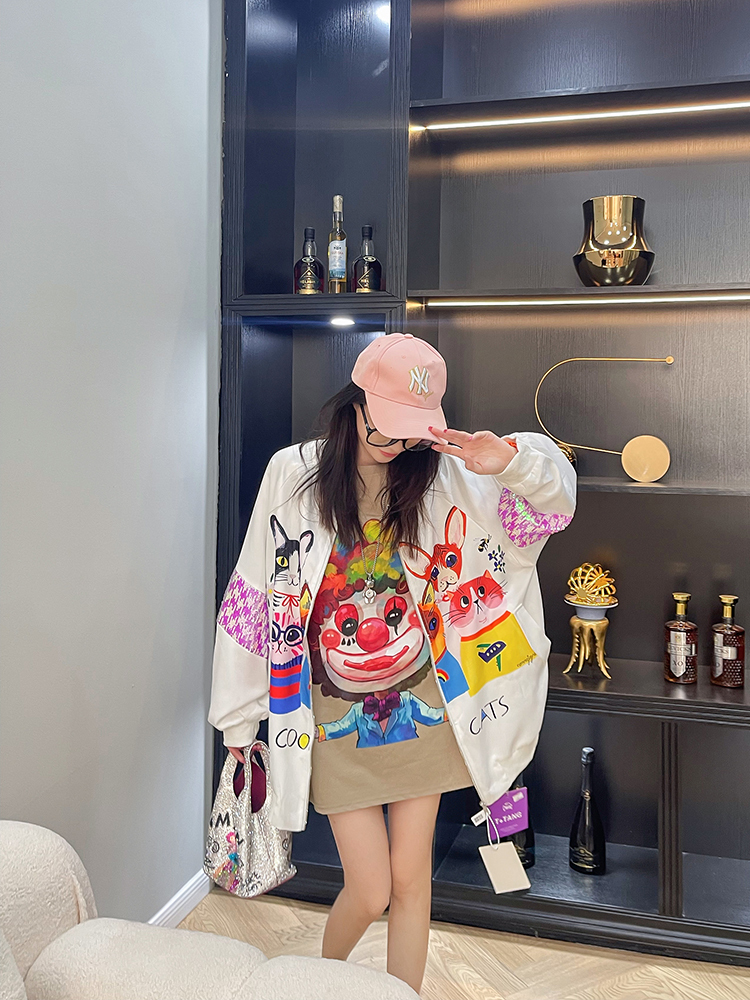 Womens Jackets Cartoon Sequins Bomb Jacket For Girls Kawaii Batwing Sleeve Outfit Casual Loose Windbreaker Teensage Tops 220901