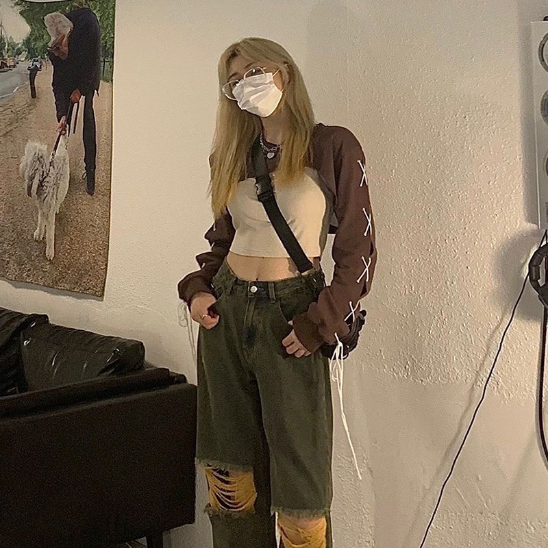 Women s T Shirt Tonngirls Y2k Vintage T shirt Sexy Crop Top Lace Up T Shirt Coffee Cape Patchwork Tank Two Piece Set Korean Style s 220901