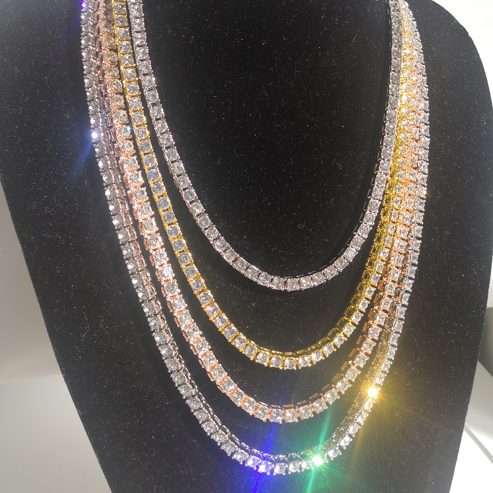 Hip Hop Tennis Chain Necklace TopBling White Zircon Chains Jewelry Mens Women Fashion 5mm Silver Gold Chain Necklaces