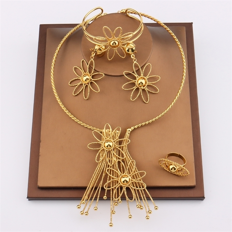 Other Jewelry Sets Fashion Gold Color Dubai For Women African Party Wedding Gifts Necklace Bracelet Earrings Ring Jewellery 220831