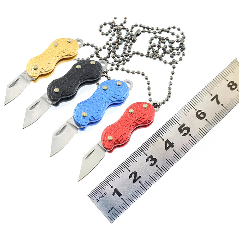 Stainless Steel Folding Knife Pendant Necklaces Creative Peanut Shape Key Knife Necklace Mini Portable Outdoor Tools