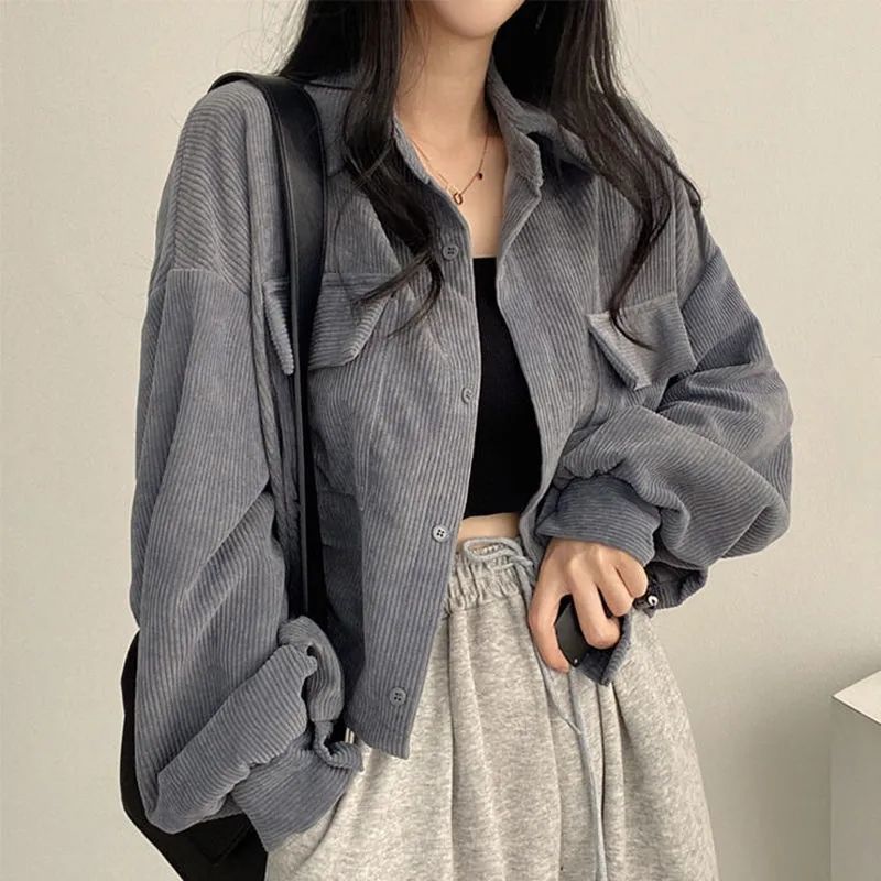 Womens Jackets Fashion Corduroy Jacket Womens autumn Korean simple single breasted long sleeve Lapel solid jacket high quality 220901