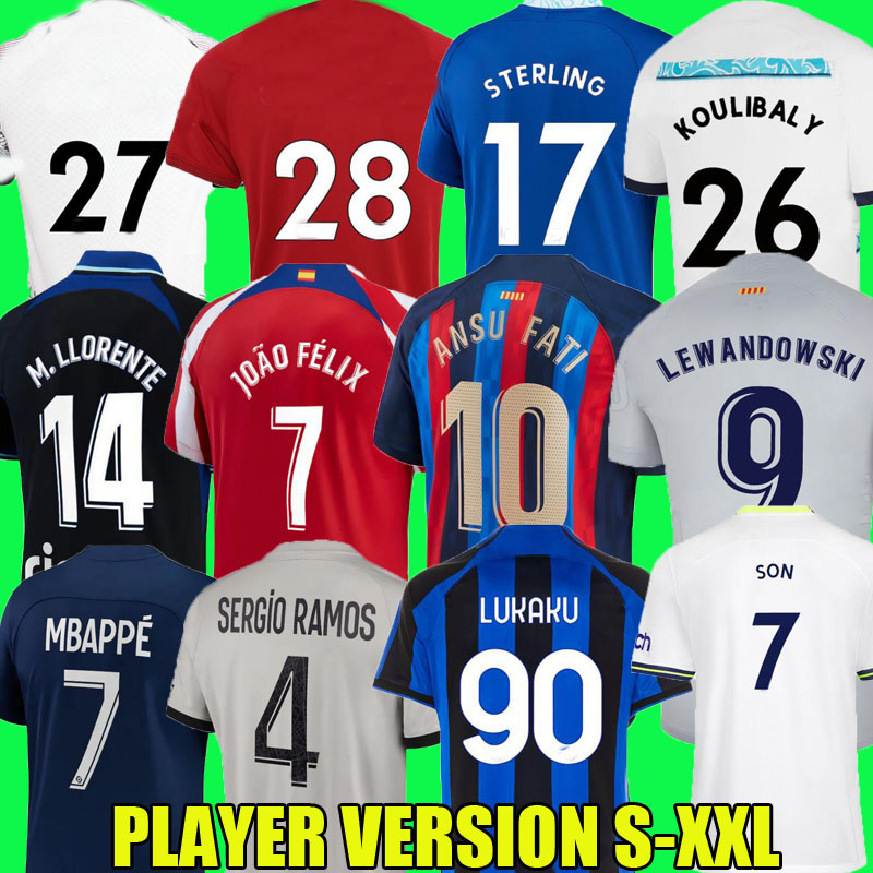 22 23 PLAYER VERSION soccer jerseys cfc STERLING son kane DIOGO 2022 2023 psg MBAPPE BARCELONAS Atletico MadridS INTER LUKAKU MILANS FOOTBALL SHIRTS Raphinha, Home player
22 23 PLAYER VERSION soccer jerseys cfc STERLING son kane DIOGO 2022 2023 psg MBAPPE BARCELONAS Atletico MadridS INTER LUKAKU MILANS FOOTBALL SHIRTS Raphinha, Home player
