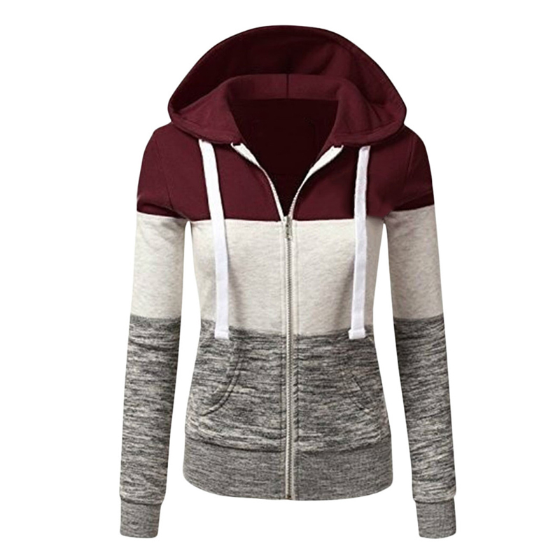 Womens Jackets Women Colorblock Hoodies Autumn Winter Casual Slim Drawstring Zip Up Sweatshirt Long Sleeve Pullovers Female Hoodie Jacket Tops 220901