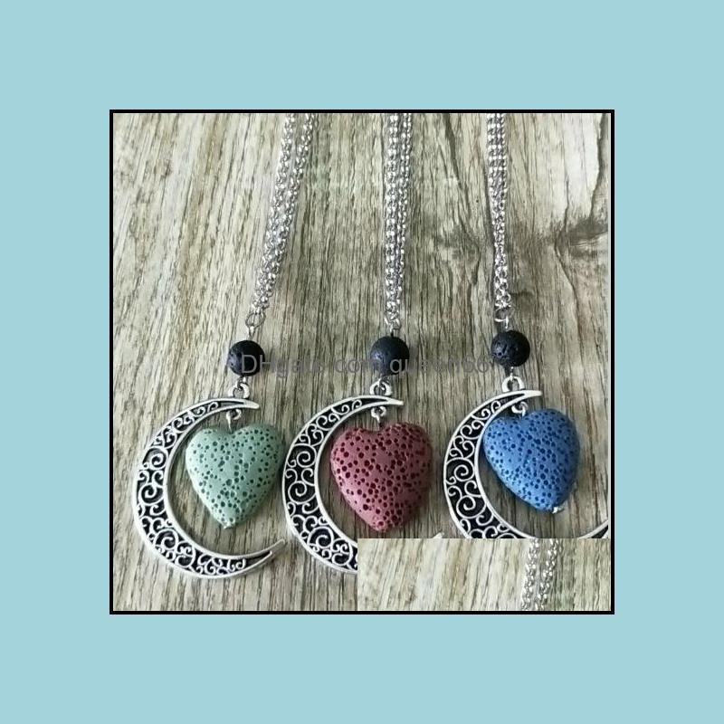 Pendant Necklaces Colorf Aromatherapy Heart Lava Stone Moon Charms Pendant Essential Oil Diffuser Necklace Jewelry Drop Delivery 2021 Dht1I