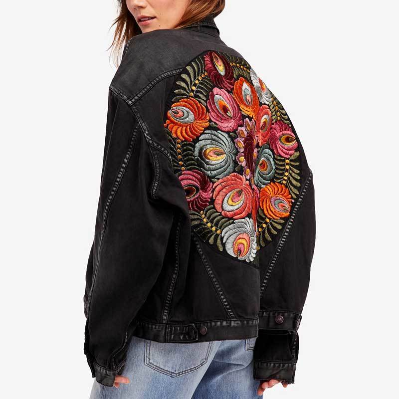 Womens Jackets Gypsylady floral Embroidered Denim Jacket Black Casual Chic Winter Jacket Women Bohemian Warm Jacket Coat Chaquetas 220901