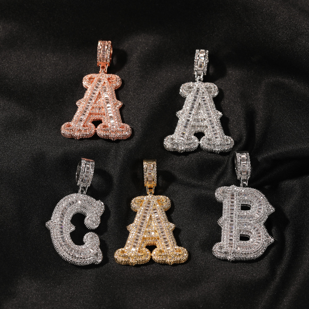 TopBg A-Z Custom Name Letters Pendant Necklace Iced Out Real Gold Plated Hip Hop Jewelry