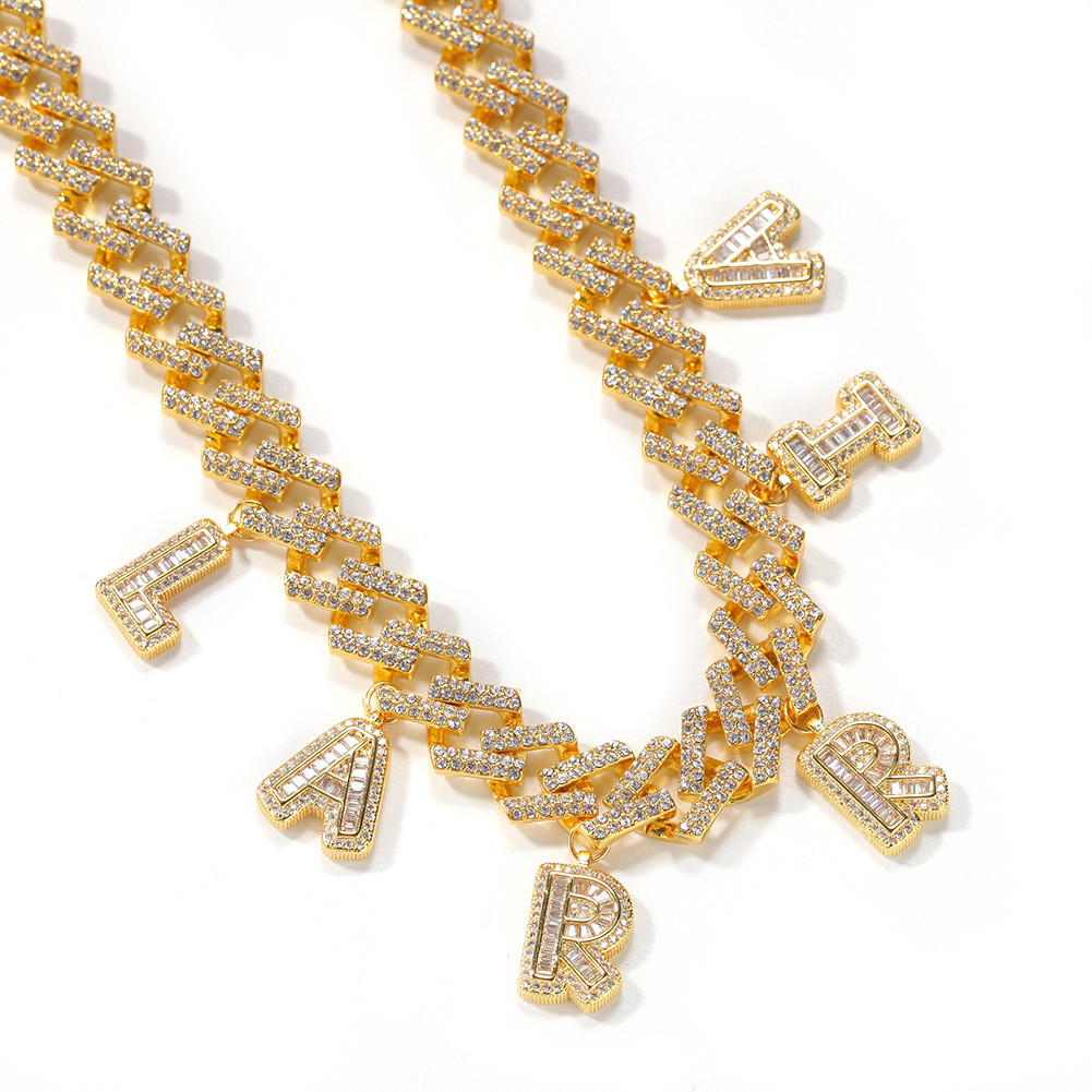 TopBling A-Z Custom Name Letters Pendant Necklaces Bracelets 12mm Cuban Link Chain Bracelet Real Gold Plated